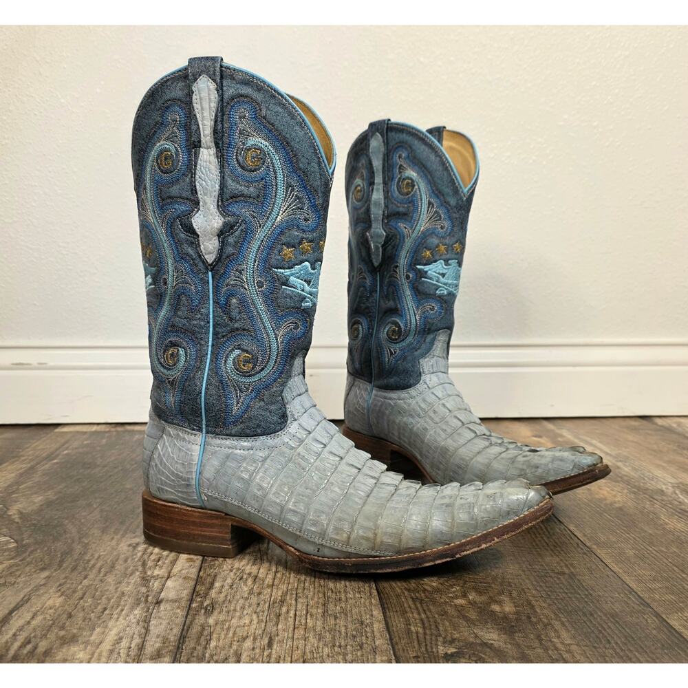 Caiman Cowboy Boots Teal Blue Cowgirl Snip Toe Embroidered El General Western